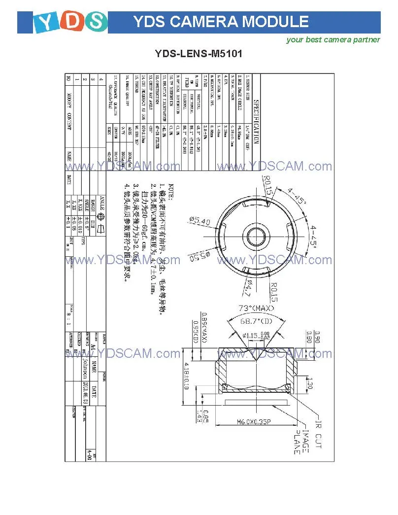 Yds-Kh4-Ov5640-1b V3.8 5MP Ov5640-1b Mipi and Dvp Parallel Interface Fixed Focus Camera Module