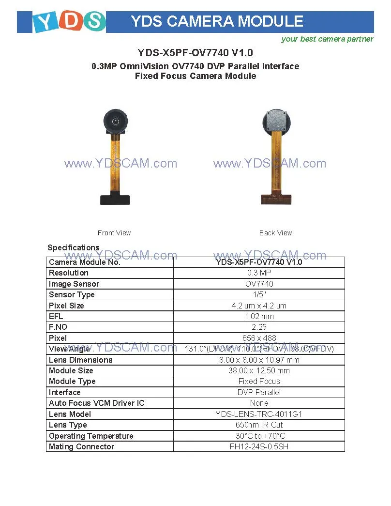 Yds-X5PF-Ov7740 V1.0 0.3MP Ov7740 Dvp Parallel Interface Fixed Focus Camera Module