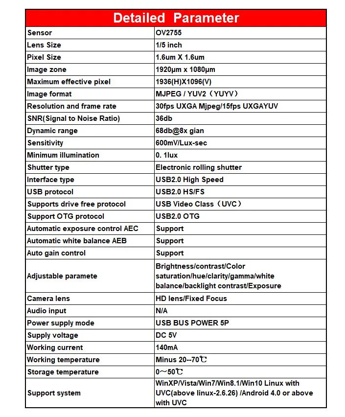 Ov2755 Sensor 7.0mm Diameter 2MP 1080P HD Endoscope Camera Module