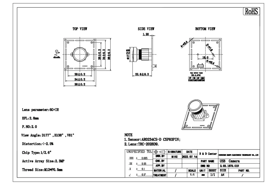 Customized USB Camera Module with 1080P Ar0234 CMOS Sensor